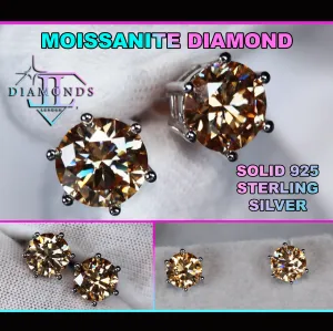 MOISSANITE STUD EARRINGS | CHAMPAGNE DIAMOND EAR STUDS