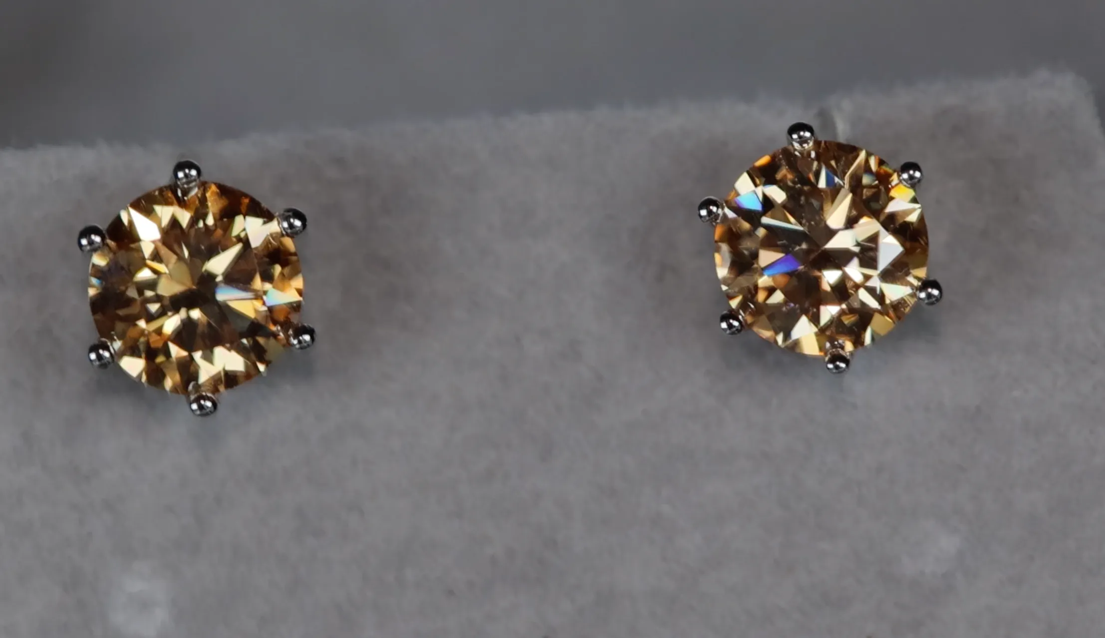 MOISSANITE STUD EARRINGS | CHAMPAGNE DIAMOND EAR STUDS
