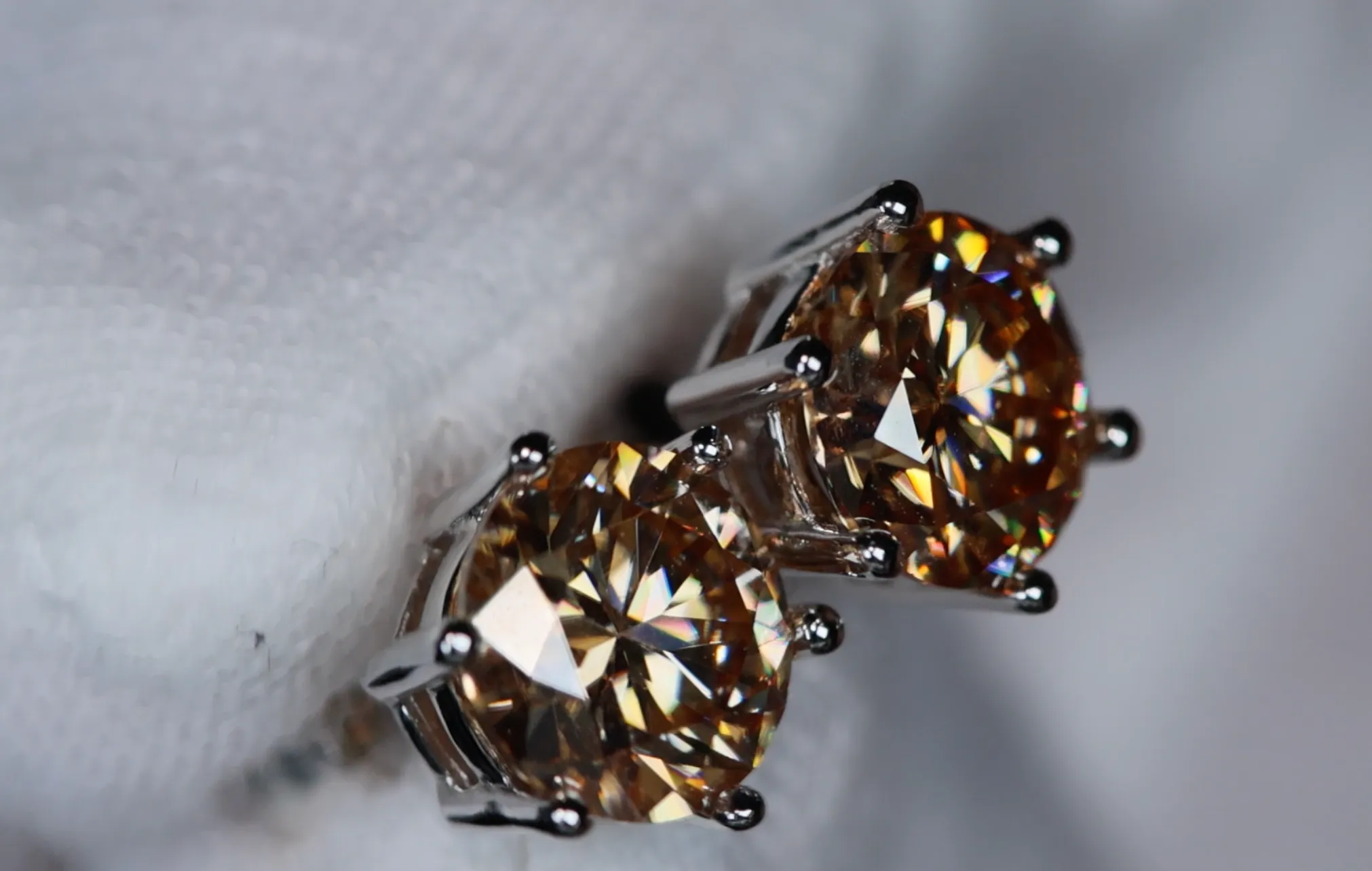 MOISSANITE STUD EARRINGS | CHAMPAGNE DIAMOND EAR STUDS