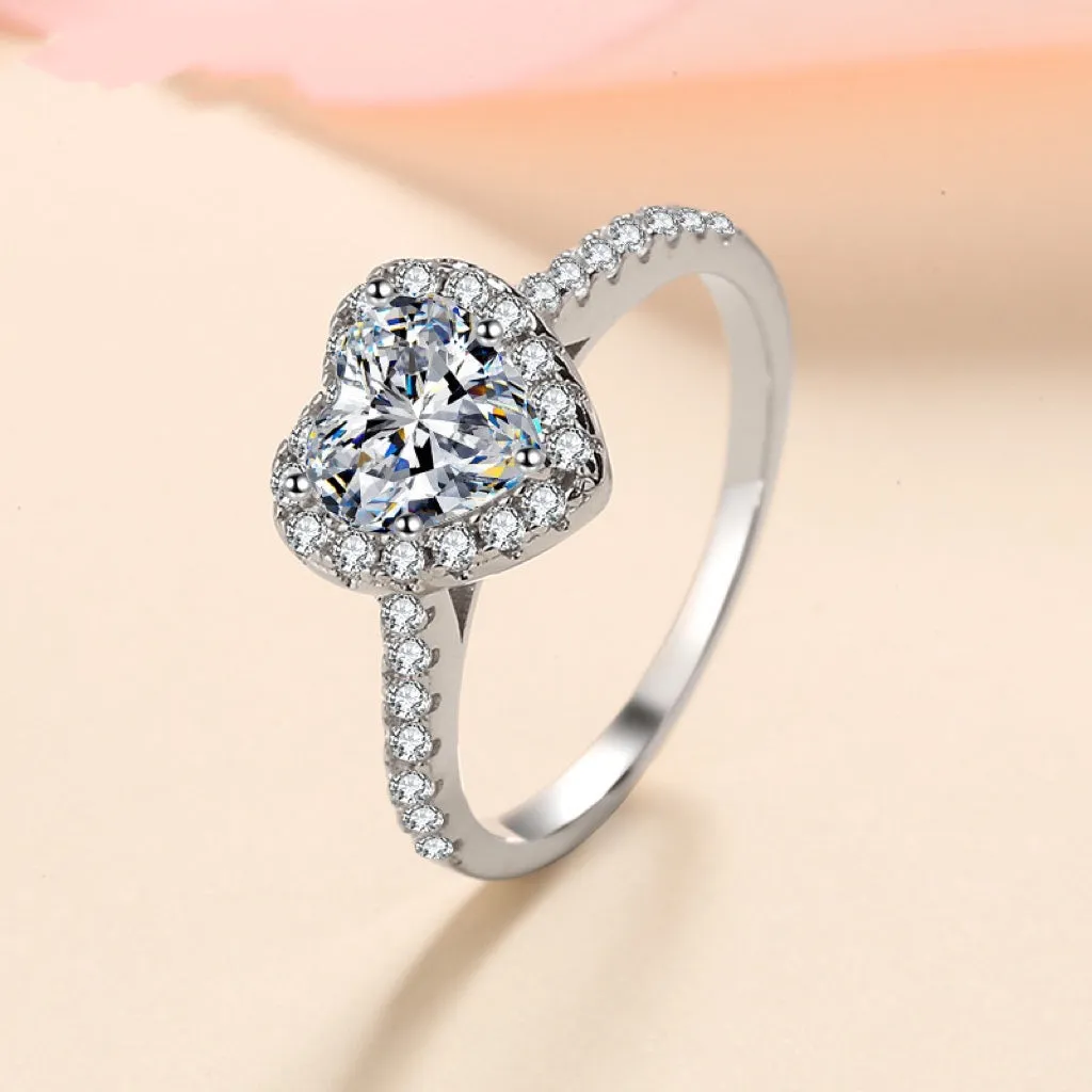 Moissanite Wedding Ring, Heart Shape Diamonds Ring, Statement Ring-RM022