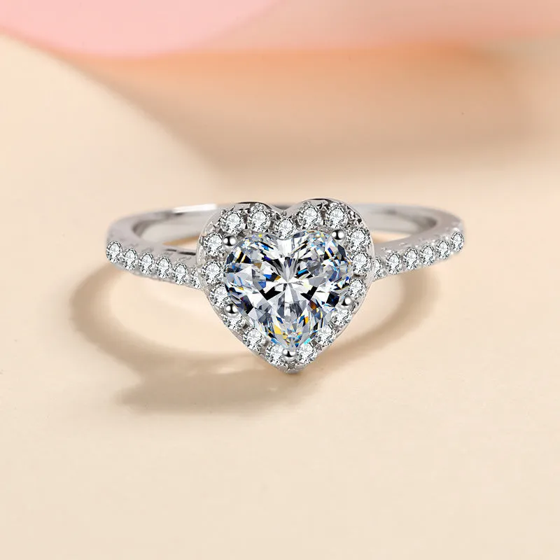 Moissanite Wedding Ring, Heart Shape Diamonds Ring, Statement Ring-RM022