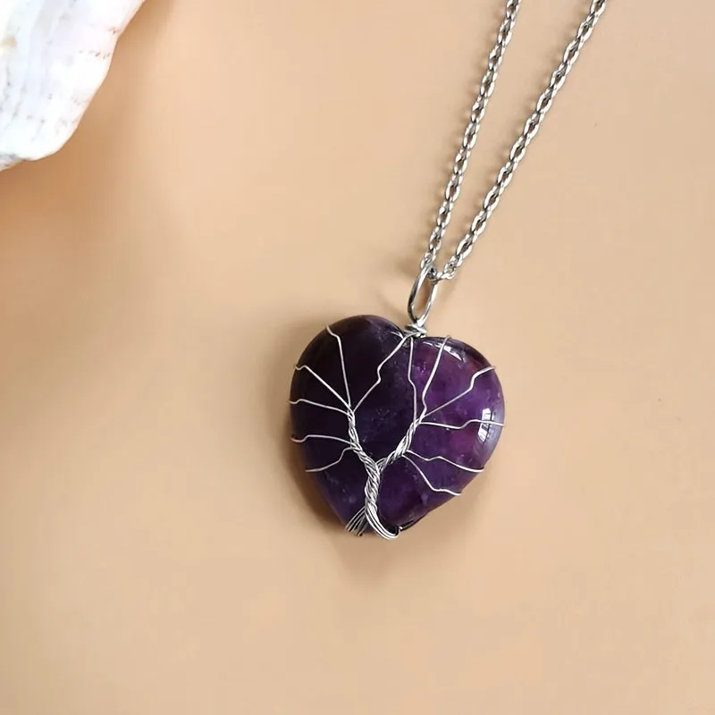 Monogram Necklace Crystal Heart Vintage Wrapped Jewelry Tree of Life