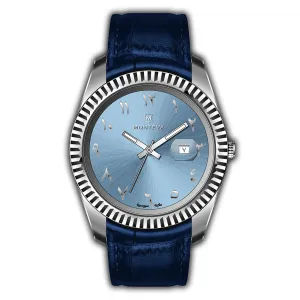 Monteva Gents Blue Dial Watch with Arabic Numerals and Blue Leather Strap