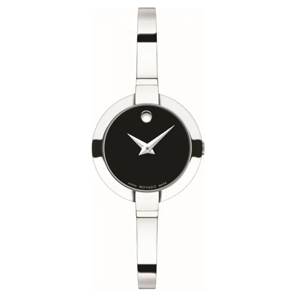 Movado Bela Silver Stainless Steel Black Dial Quartz Watch for Ladies - 606595