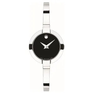 Movado Bela Silver Stainless Steel Black Dial Quartz Watch for Ladies - 606595