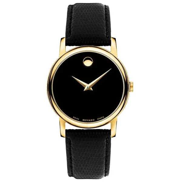 Movado Museum Classic Black Leather Black Dial Quartz Watch for Gents - 2100005