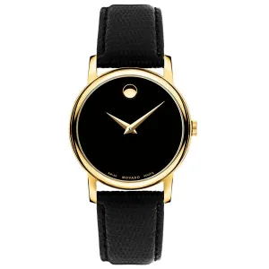 Movado Museum Classic Black Leather Black Dial Quartz Watch for Gents - 2100005