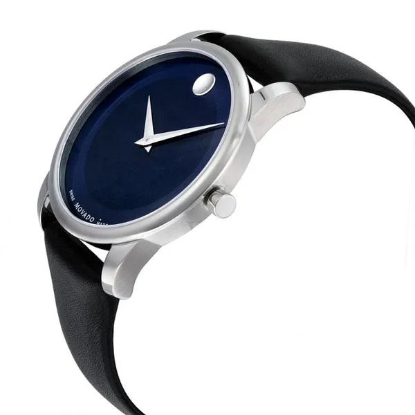 Movado Museum Classic Black Leather Blue Dial Quartz Watch for Gents - 606610