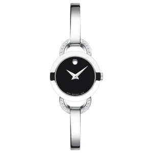Movado Rondiro Silver Stainless Steel Black Dial Quartz Watch for Ladies - 606798