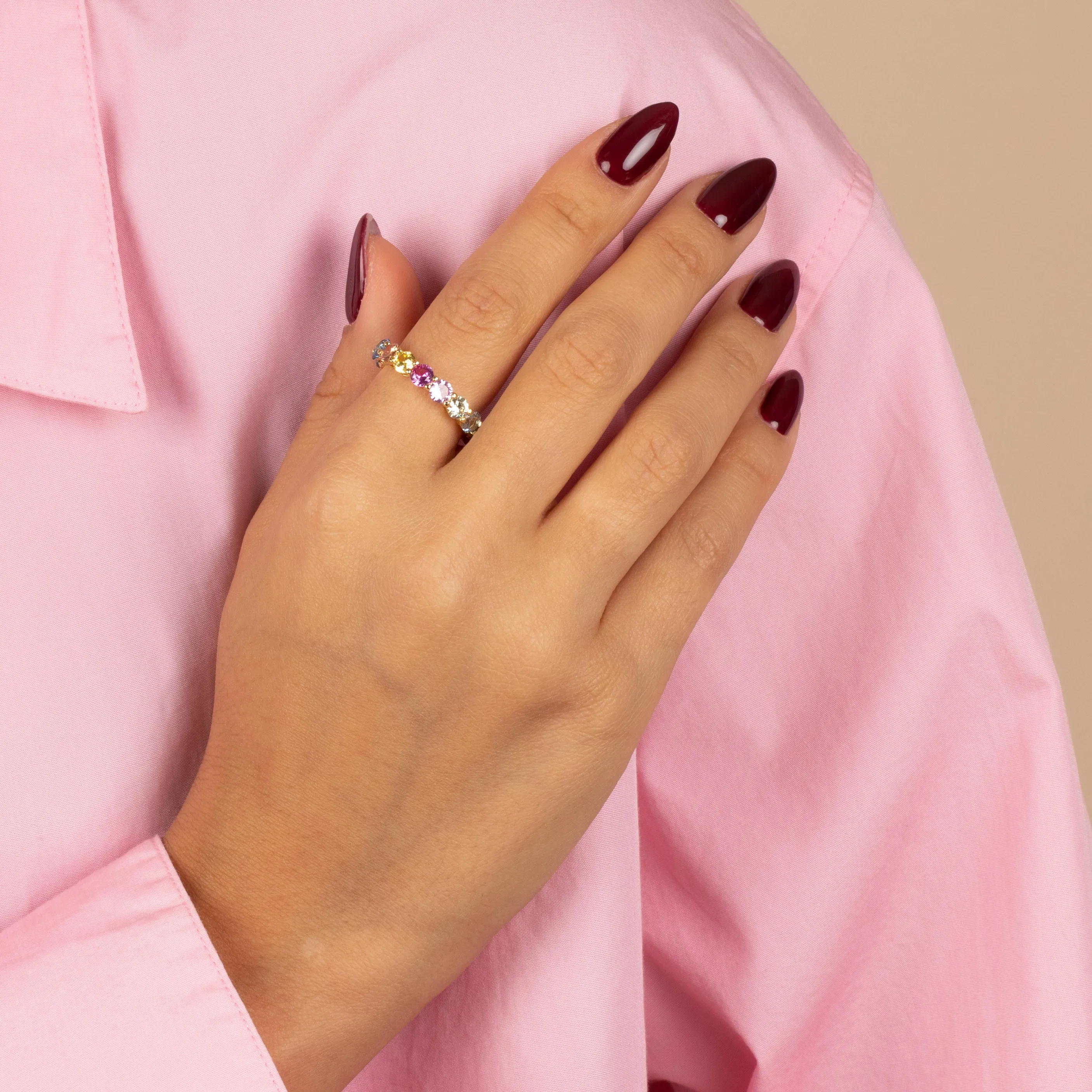 Multi Color Solitaire Eternity Band Ring
