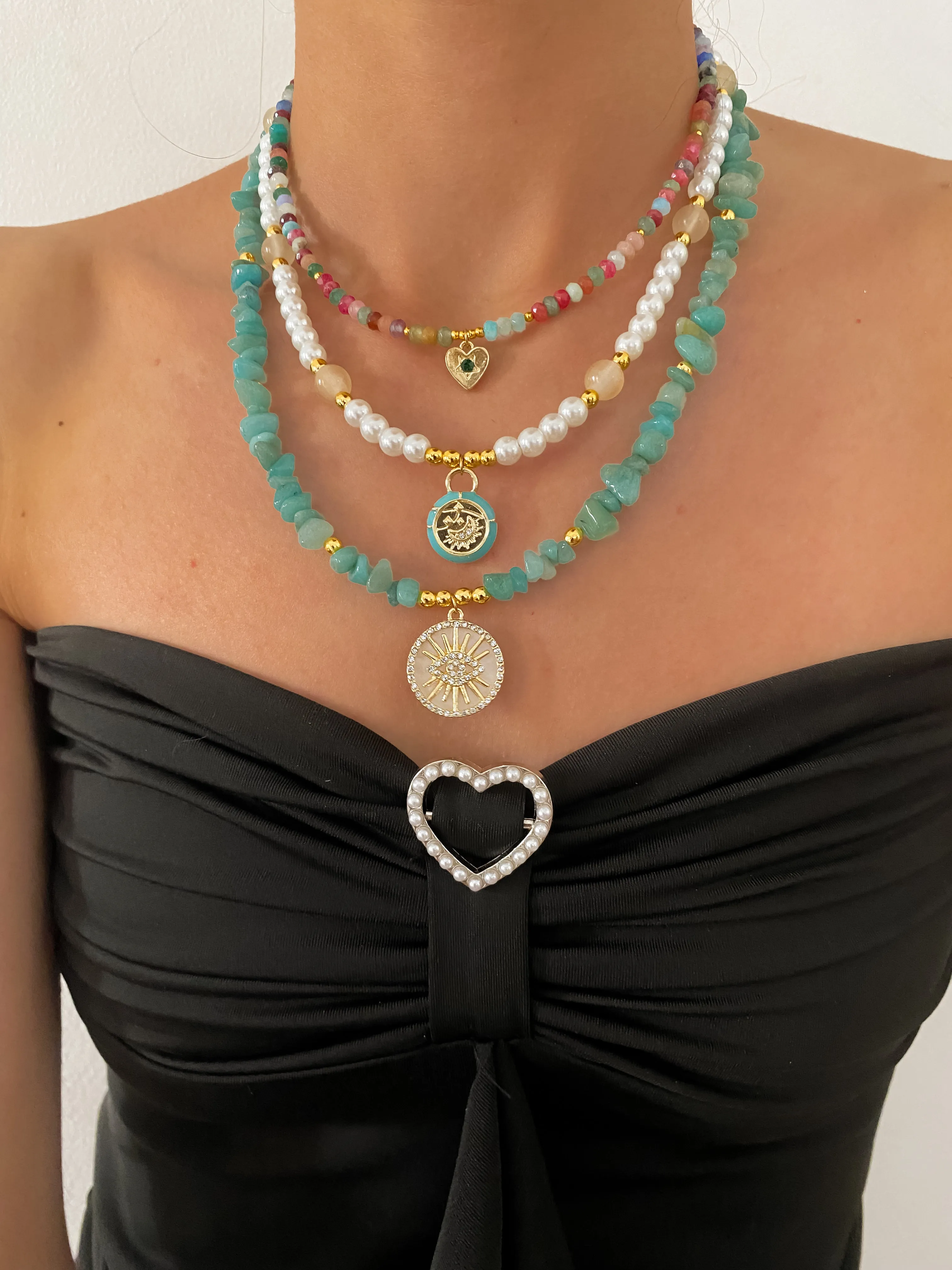 Multicolored Beaded Heart Choker