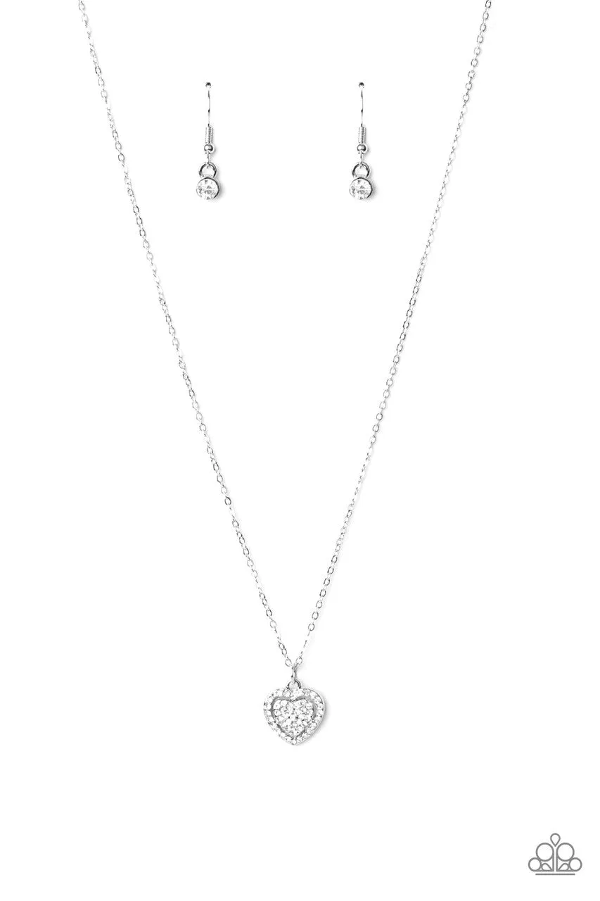 My Heart Goes Out to You - White - Rhinestone Heart Paparazzi Short Necklace