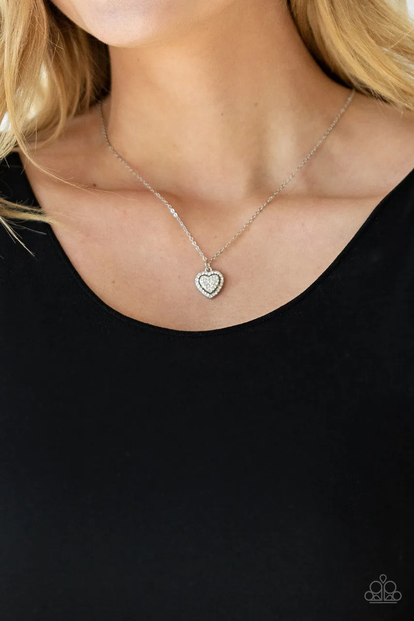 My Heart Goes Out to You - White - Rhinestone Heart Paparazzi Short Necklace
