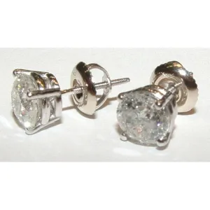 Natural Earth Mined Diamonds 3.01 Carats Stud Post Earrings Studs