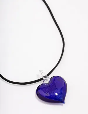 Navy Puffy Love Heart Cord Necklace