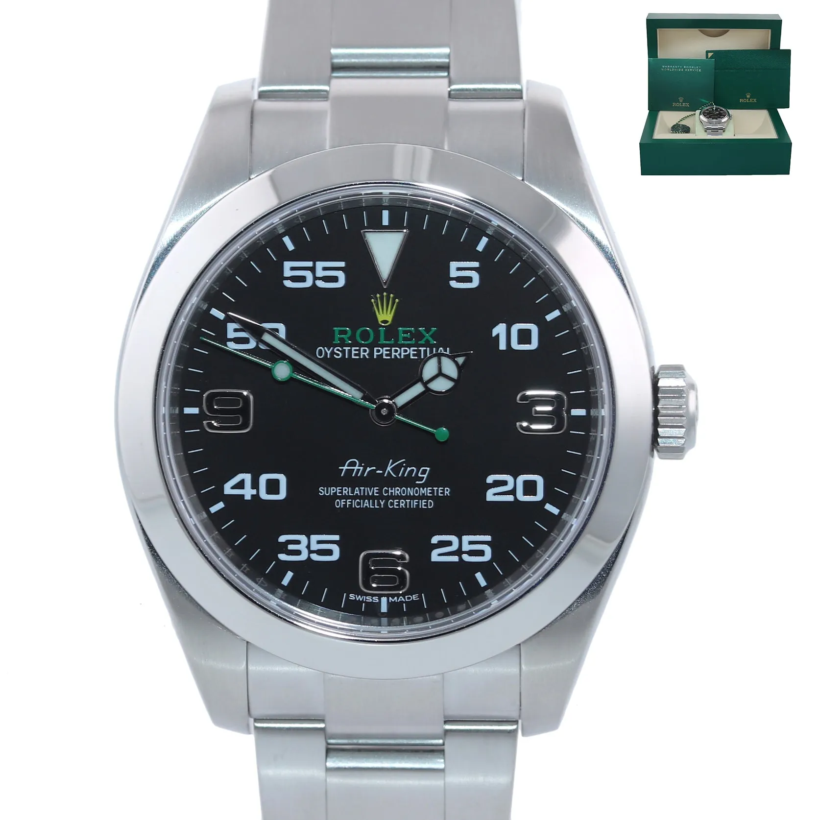 NEW 2020 Rolex Air-King 116900 Green Arabic Black Dial 40mm Steel Watch Box