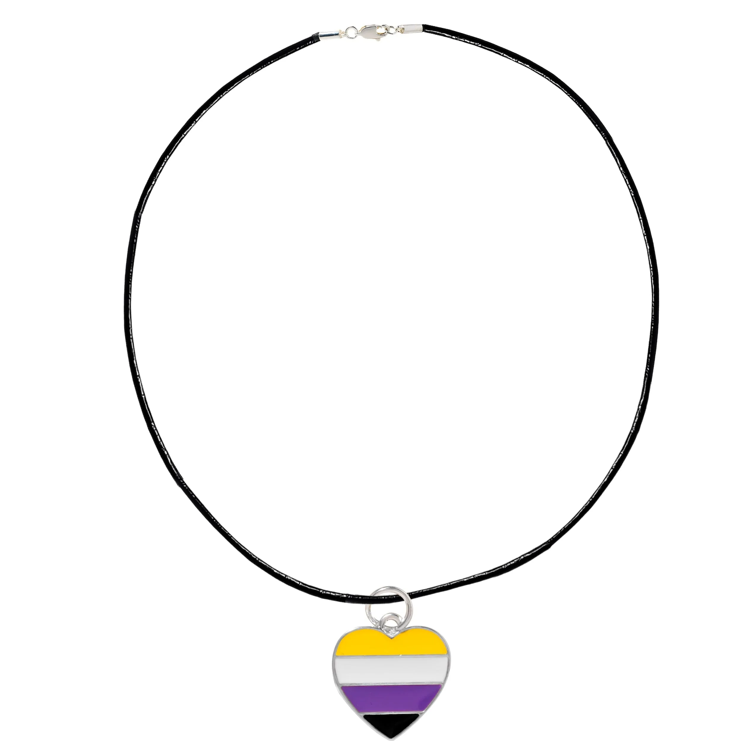 Nonbinary Flag Heart Charm Black Cord Necklaces ()