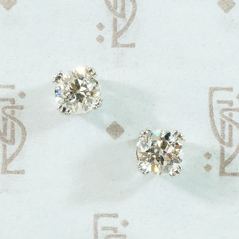 Old Euro Diamond Studs in Platinum
