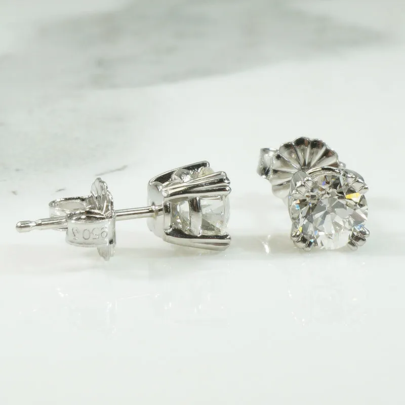 Old Euro Diamond Studs in Platinum