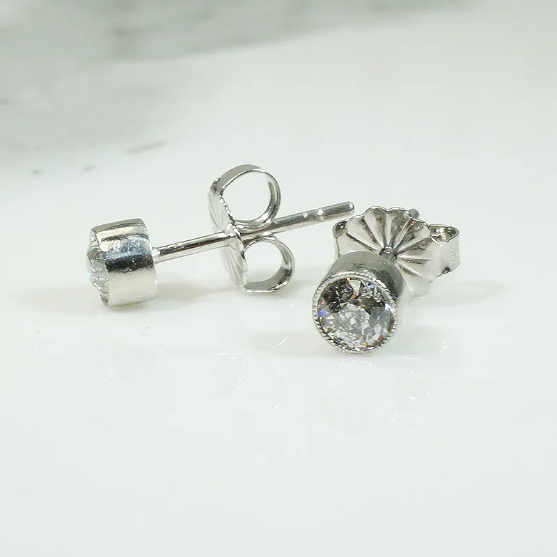 Old Mine Cut Diamonds in Platinum Stud Earrings