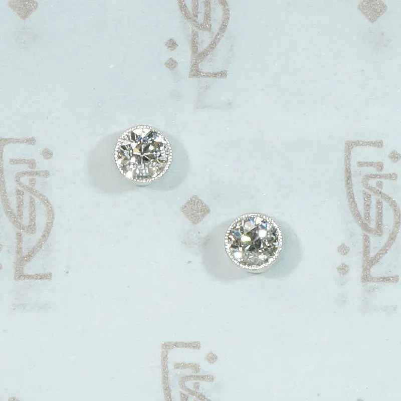 Old Mine Cut Diamonds in Platinum Stud Earrings