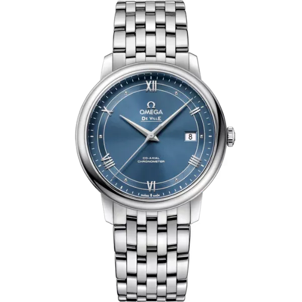 Omega DeVille Prestige Silver Stainless Steel Navy Blue Dial Automatic Watch for Gents - 424.10.40.20.03.002