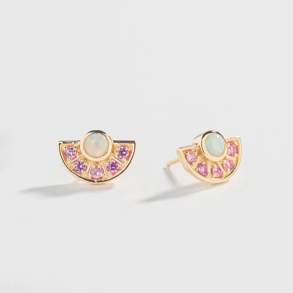 OPAL FAN STUDS |  14K GOLD & PINK SAPPHIRE