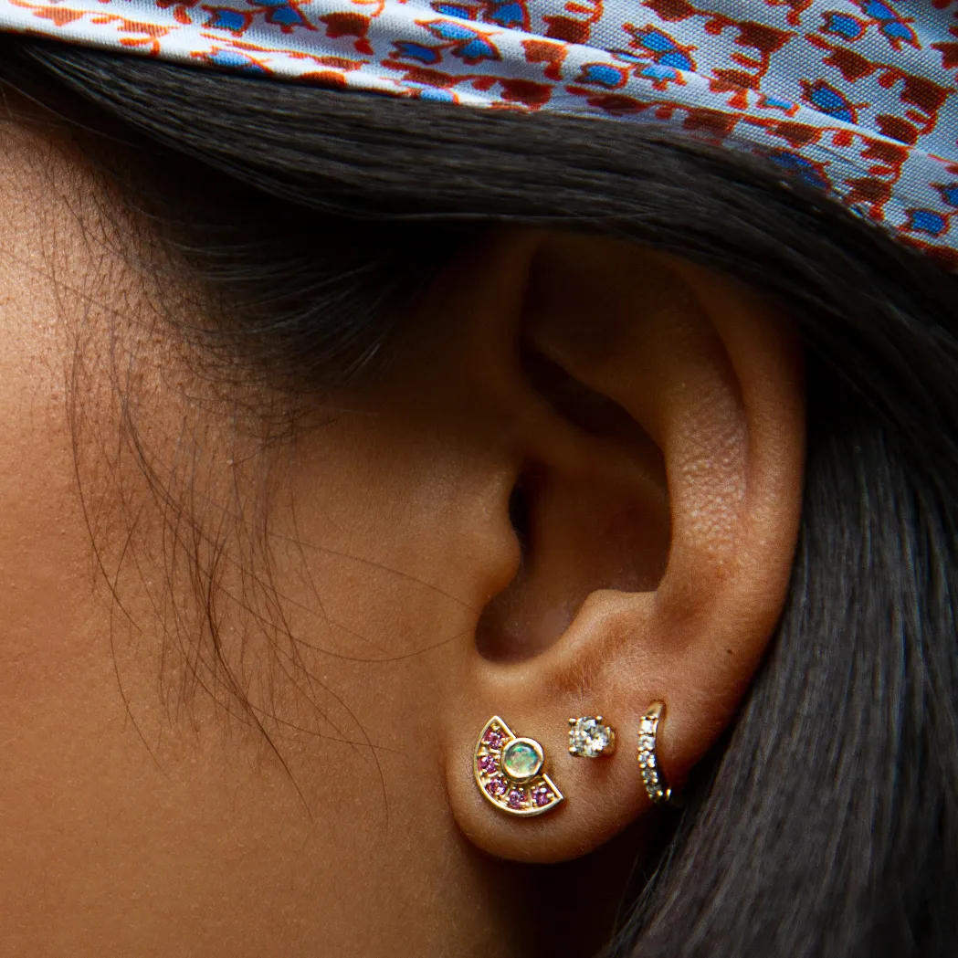 OPAL FAN STUDS |  14K GOLD & PINK SAPPHIRE