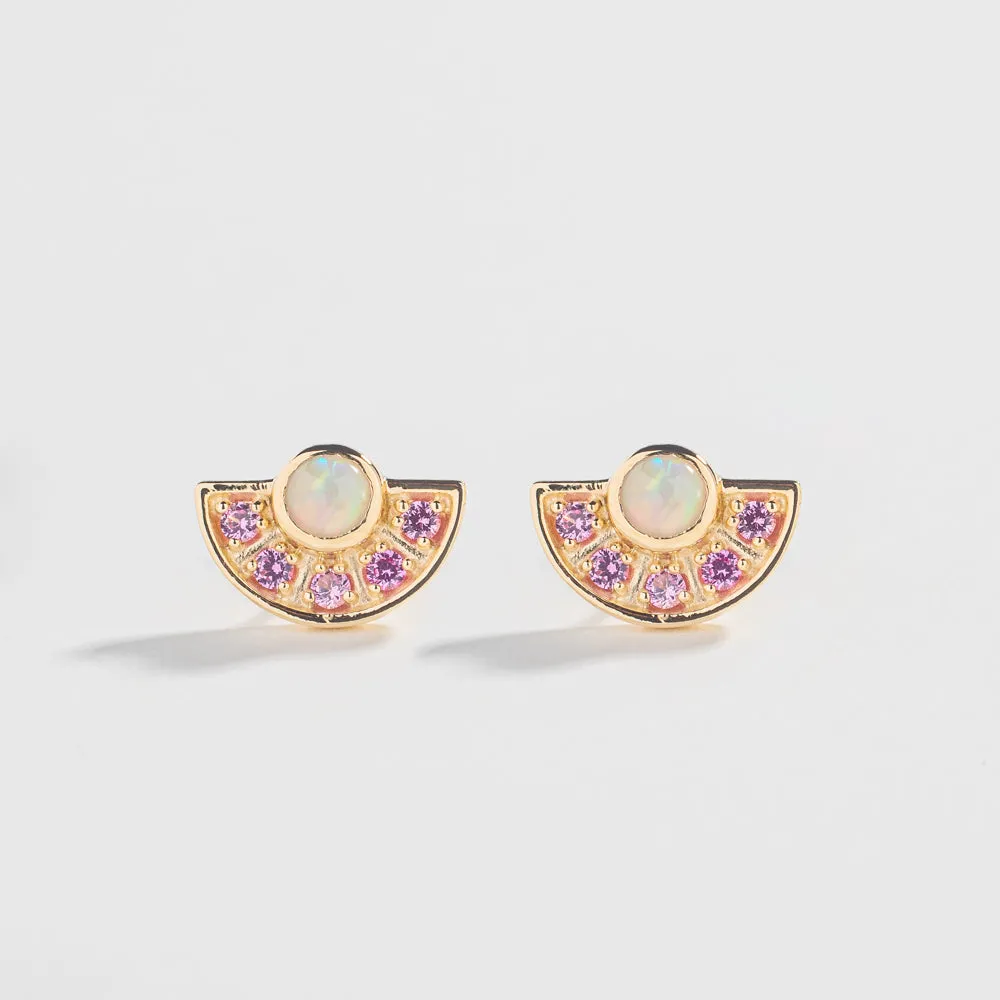 OPAL FAN STUDS |  14K GOLD & PINK SAPPHIRE