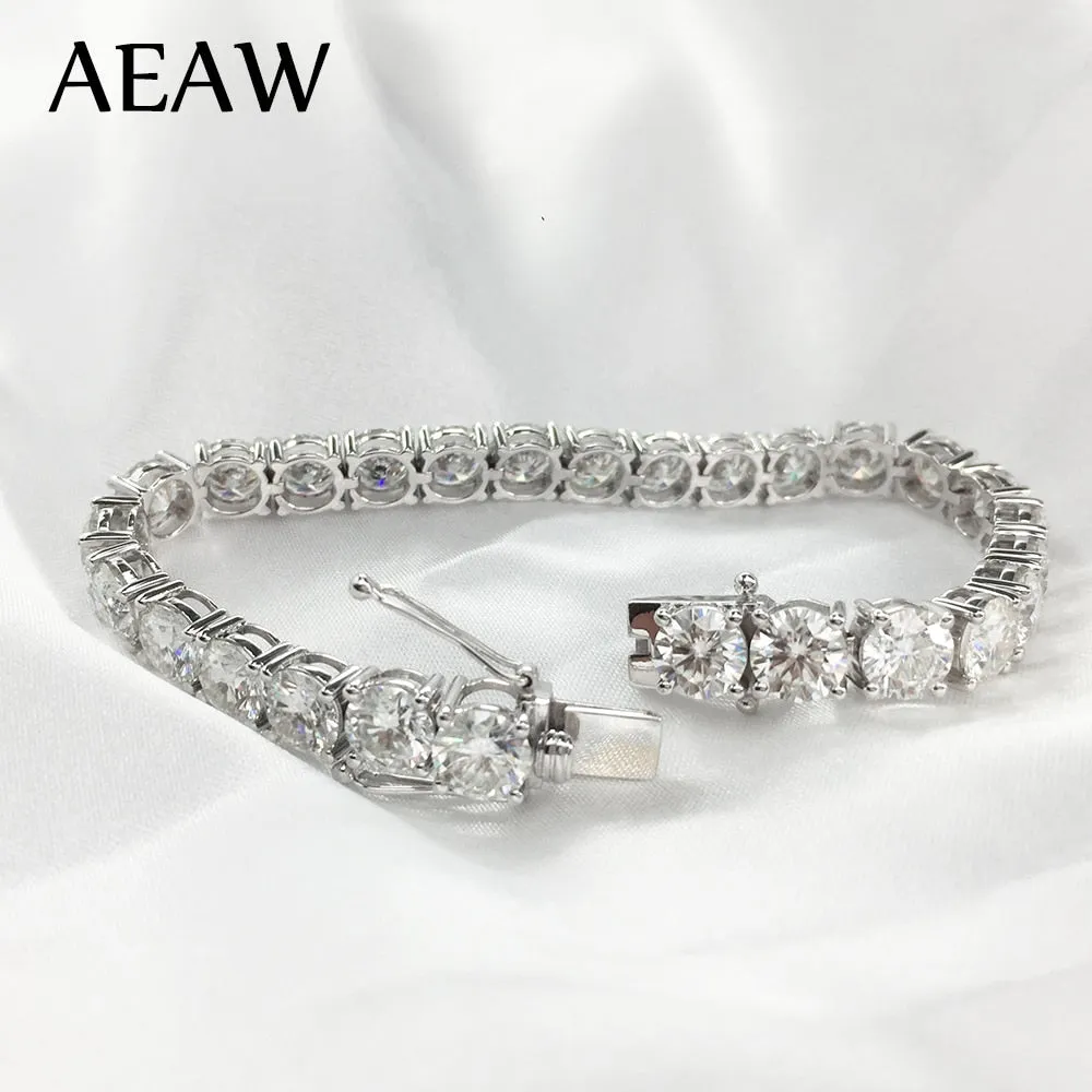 Original AEAW Platinum Plated Silver 12.4CTW 18CM Length 4mm F Near Colorless Moissanite Tennis Bracelet for Women