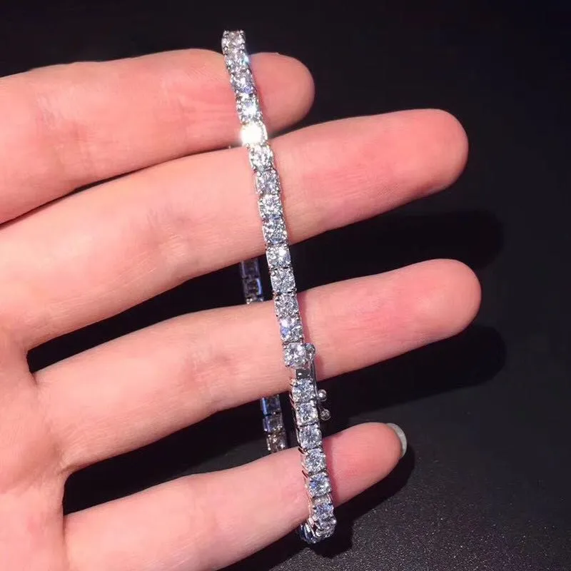 Original AEAW Platinum Plated Silver 12.4CTW 18CM Length 4mm F Near Colorless Moissanite Tennis Bracelet for Women
