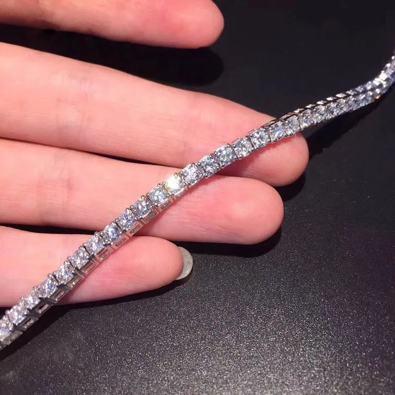 Original AEAW Platinum Plated Silver 12.4CTW 18CM Length 4mm F Near Colorless Moissanite Tennis Bracelet for Women