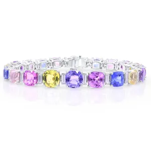 Oscar Heyman Platinum 36.22ctw Unheated Cushion Cut Multi-Colored Sapphire Bracelet - 804715