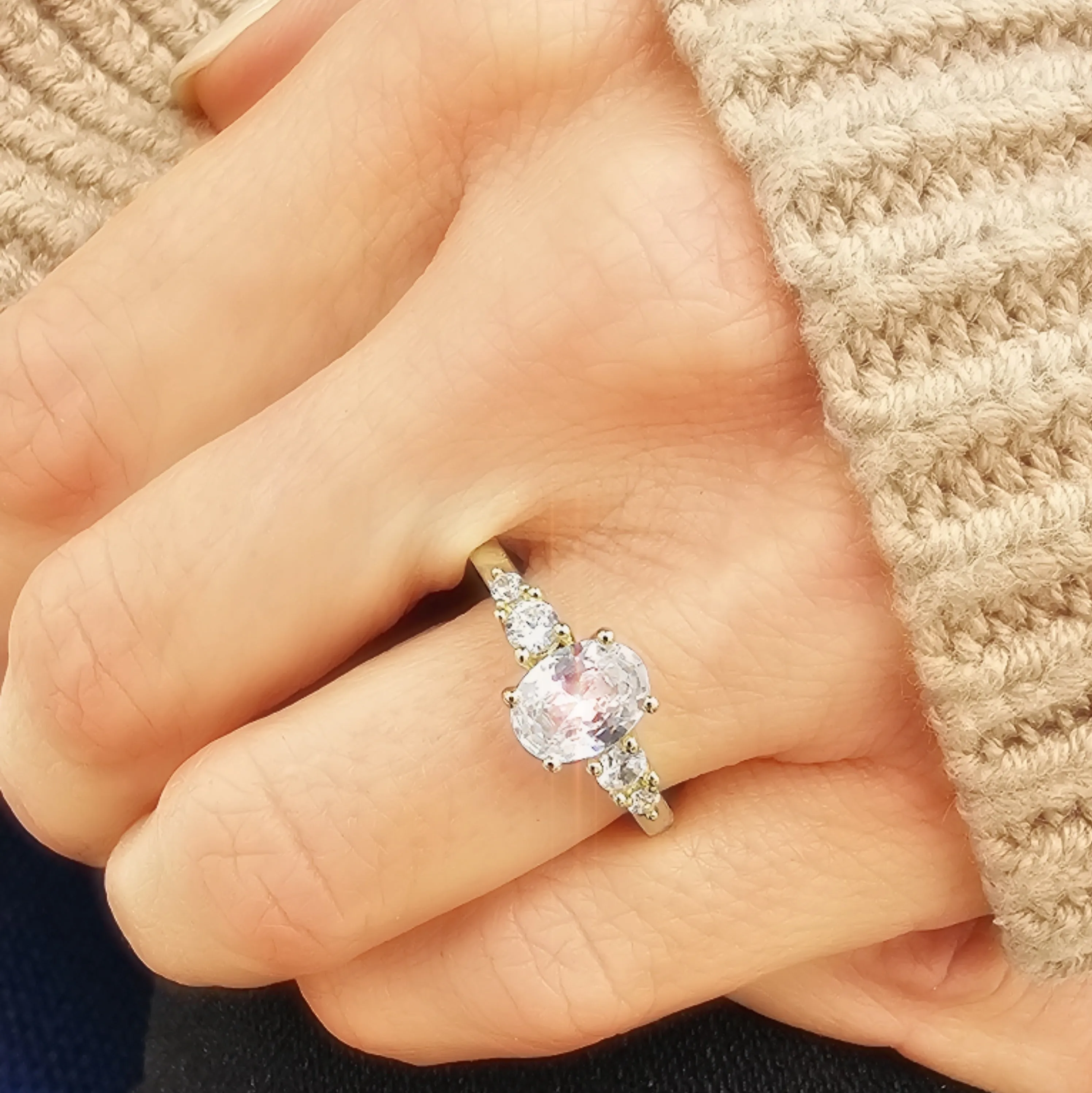 Oval and Round Diamond Five Stone Graduated Engagement Ring Setting