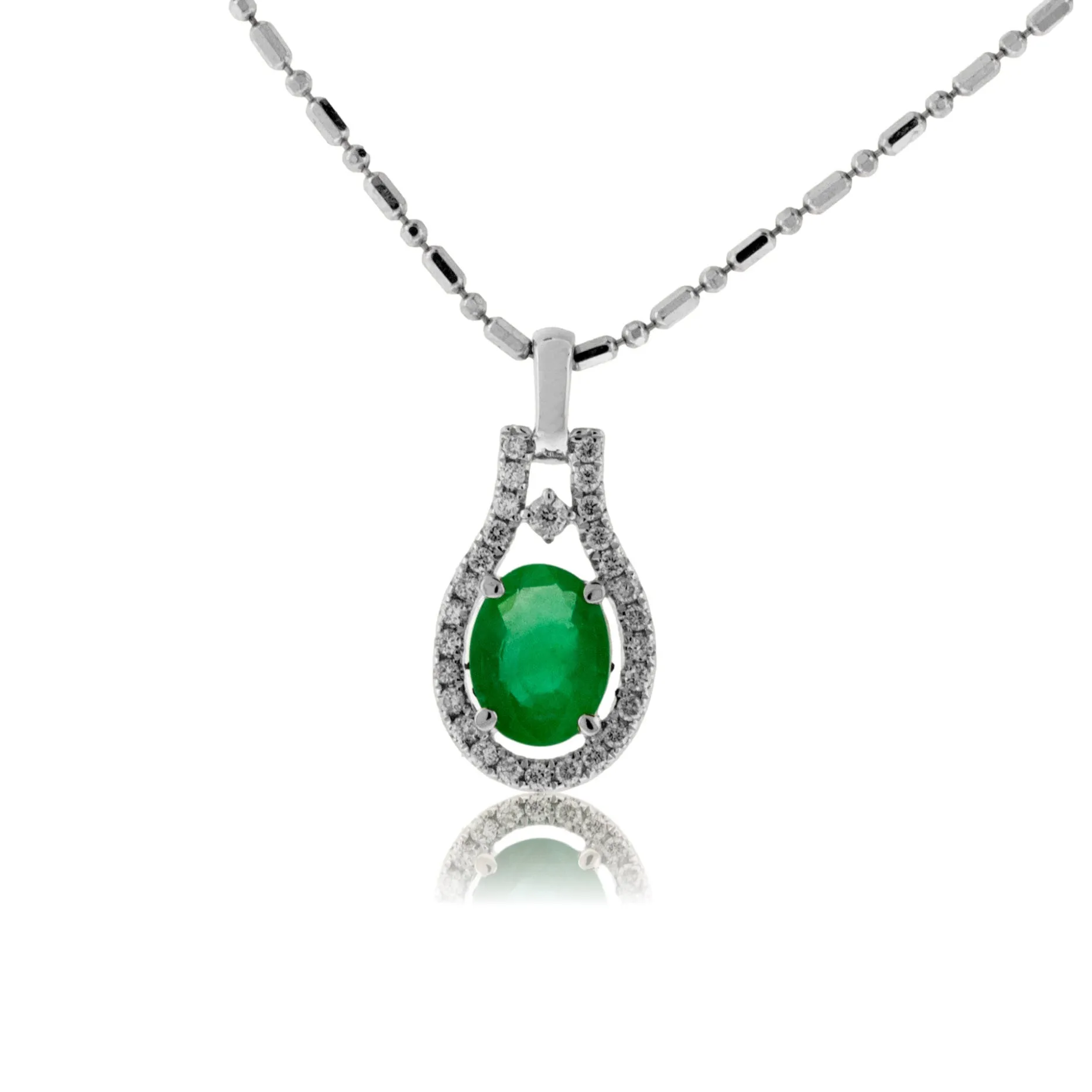 Oval-Cut Emerald and Diamond Halo Pendant