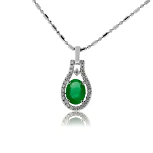 Oval-Cut Emerald and Diamond Halo Pendant