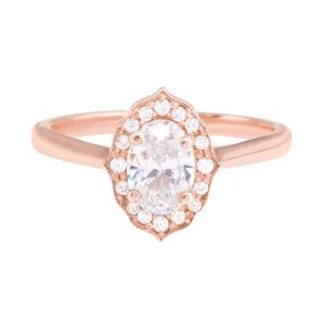Oval Diamond and Scalloped Halo Engagement Ring Setting