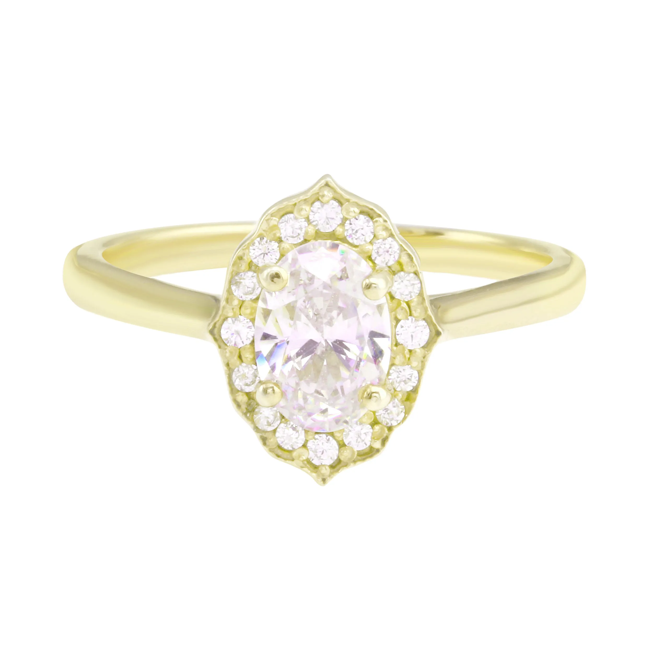 Oval Diamond and Scalloped Halo Engagement Ring Setting