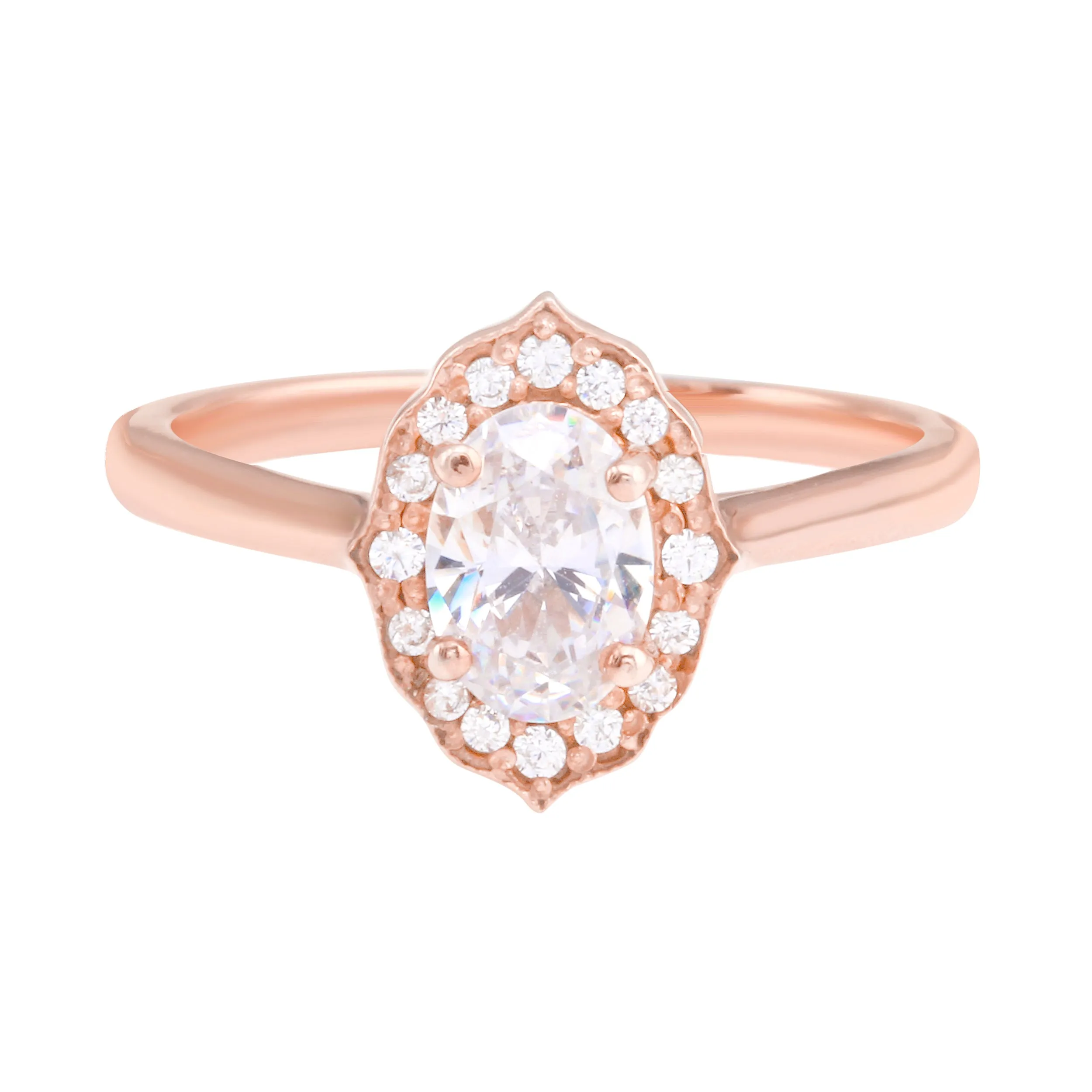 Oval Diamond and Scalloped Halo Engagement Ring Setting