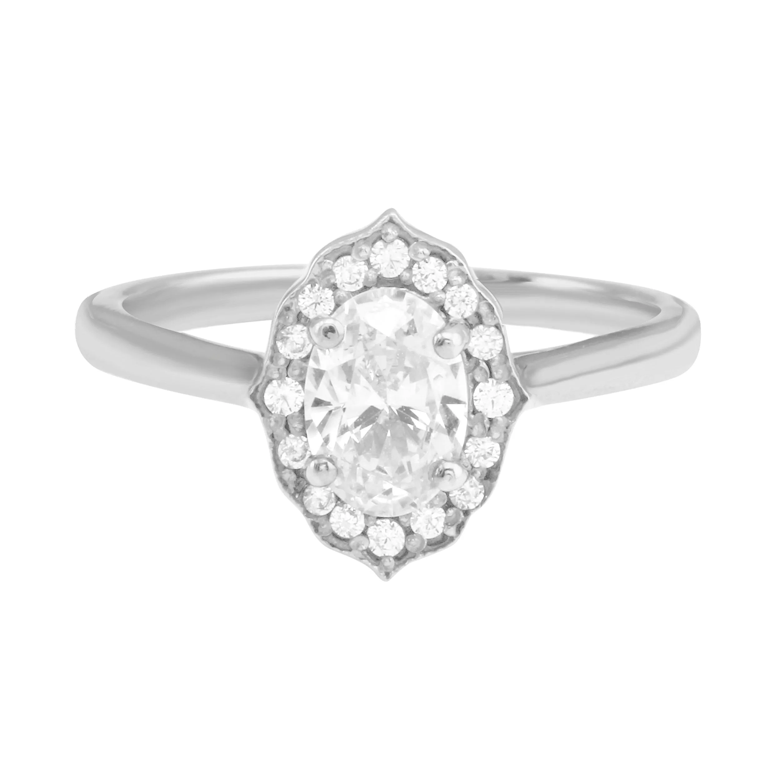 Oval Diamond and Scalloped Halo Engagement Ring Setting