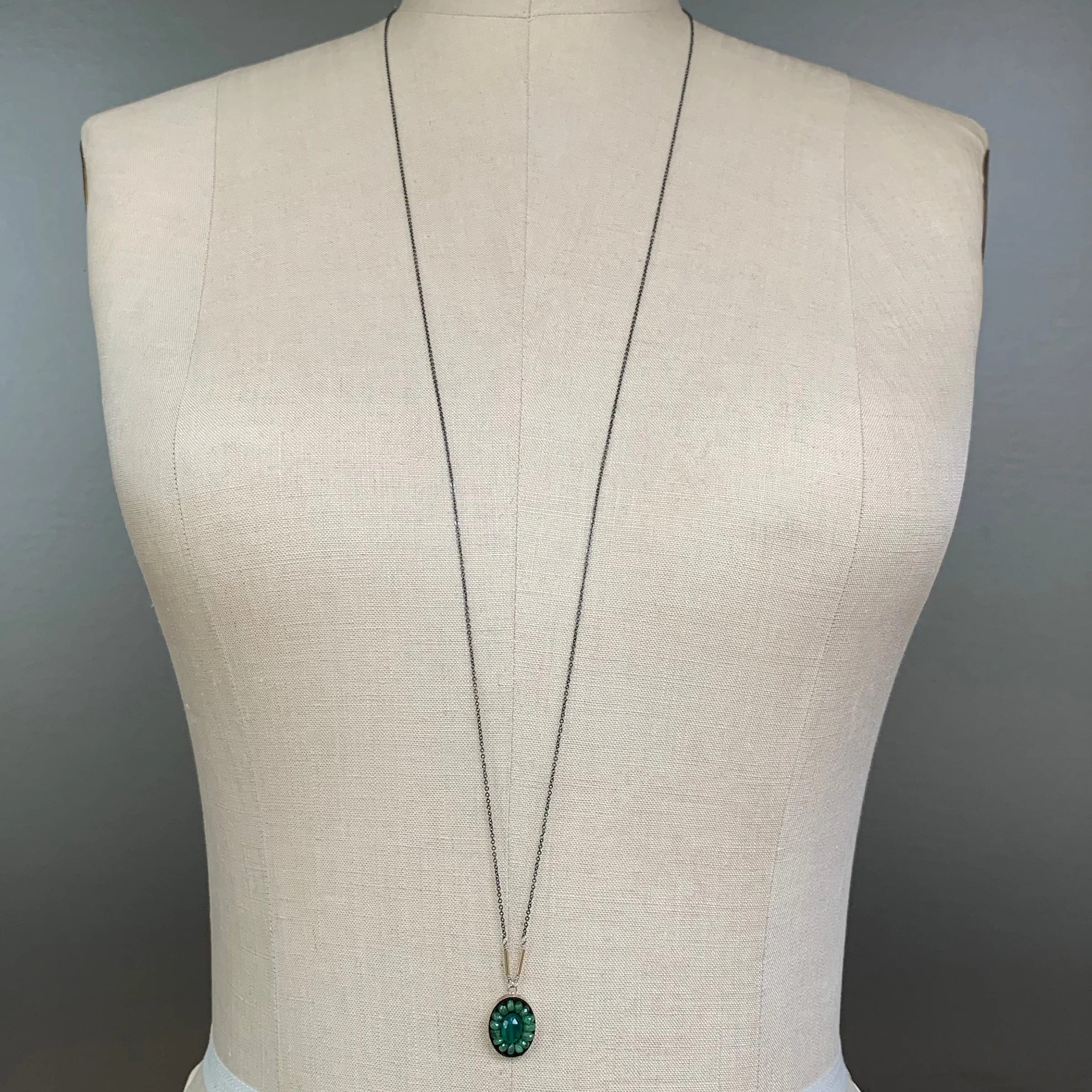 Oval Emerald Mosaic Long Necklace