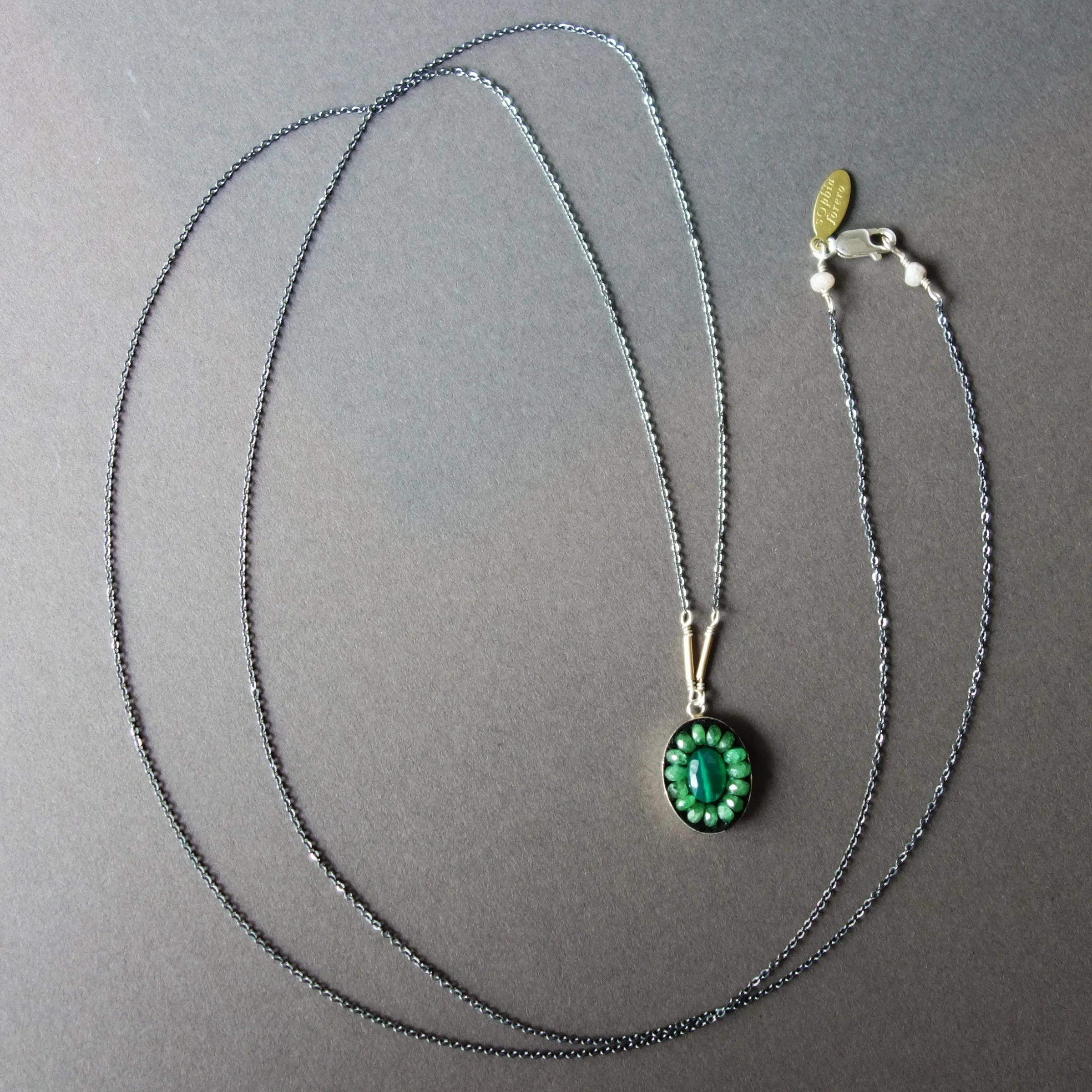 Oval Emerald Mosaic Long Necklace
