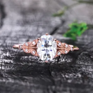 Oval Moissanite Engagement Ring 6x8mm Art Deco Rose Gold Wedding Ring Vintage Promise Ring