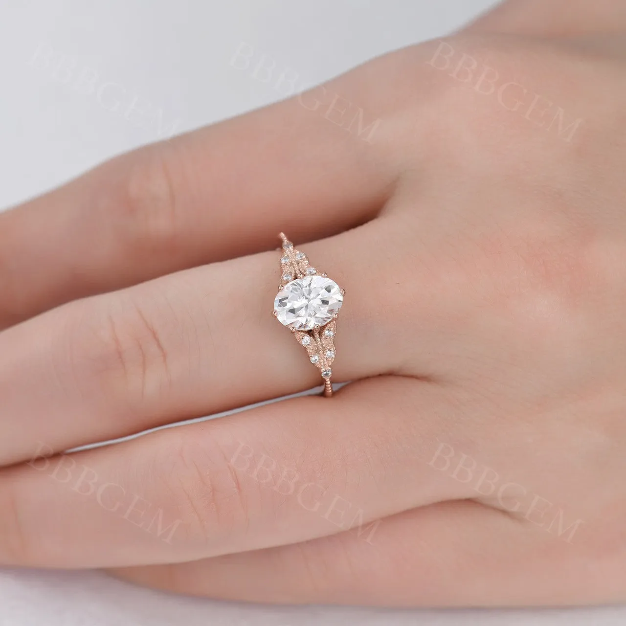 Oval Moissanite Engagement Ring 6x8mm Art Deco Rose Gold Wedding Ring Vintage Promise Ring