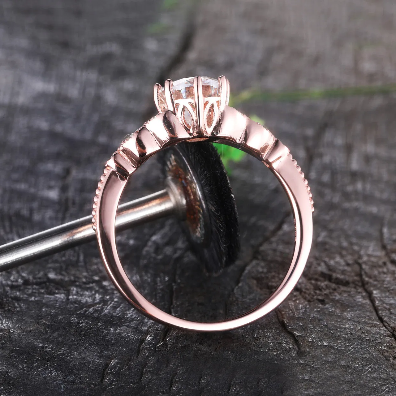 Oval Moissanite Engagement Ring 6x8mm Art Deco Rose Gold Wedding Ring Vintage Promise Ring