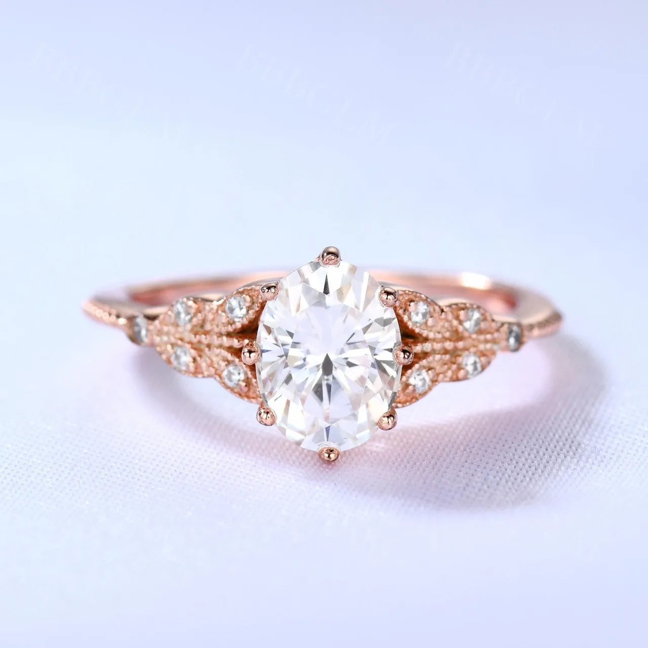 Oval Moissanite Engagement Ring 6x8mm Art Deco Rose Gold Wedding Ring Vintage Promise Ring