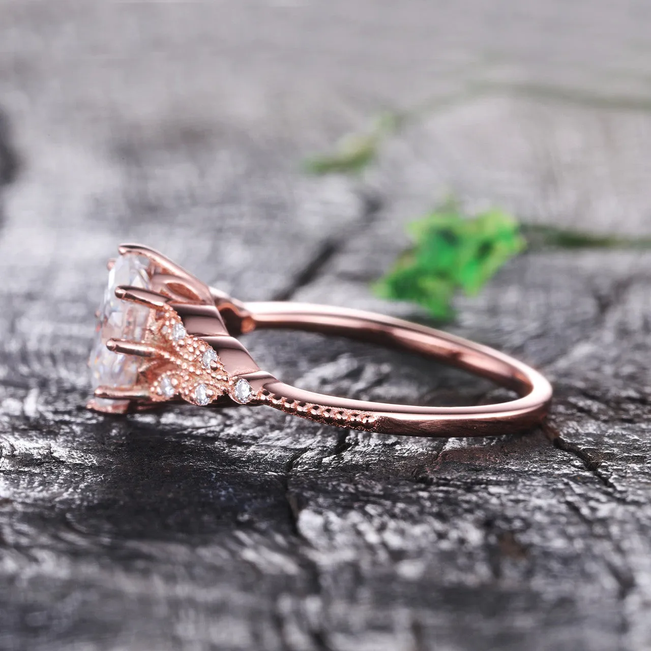 Oval Moissanite Engagement Ring 6x8mm Art Deco Rose Gold Wedding Ring Vintage Promise Ring