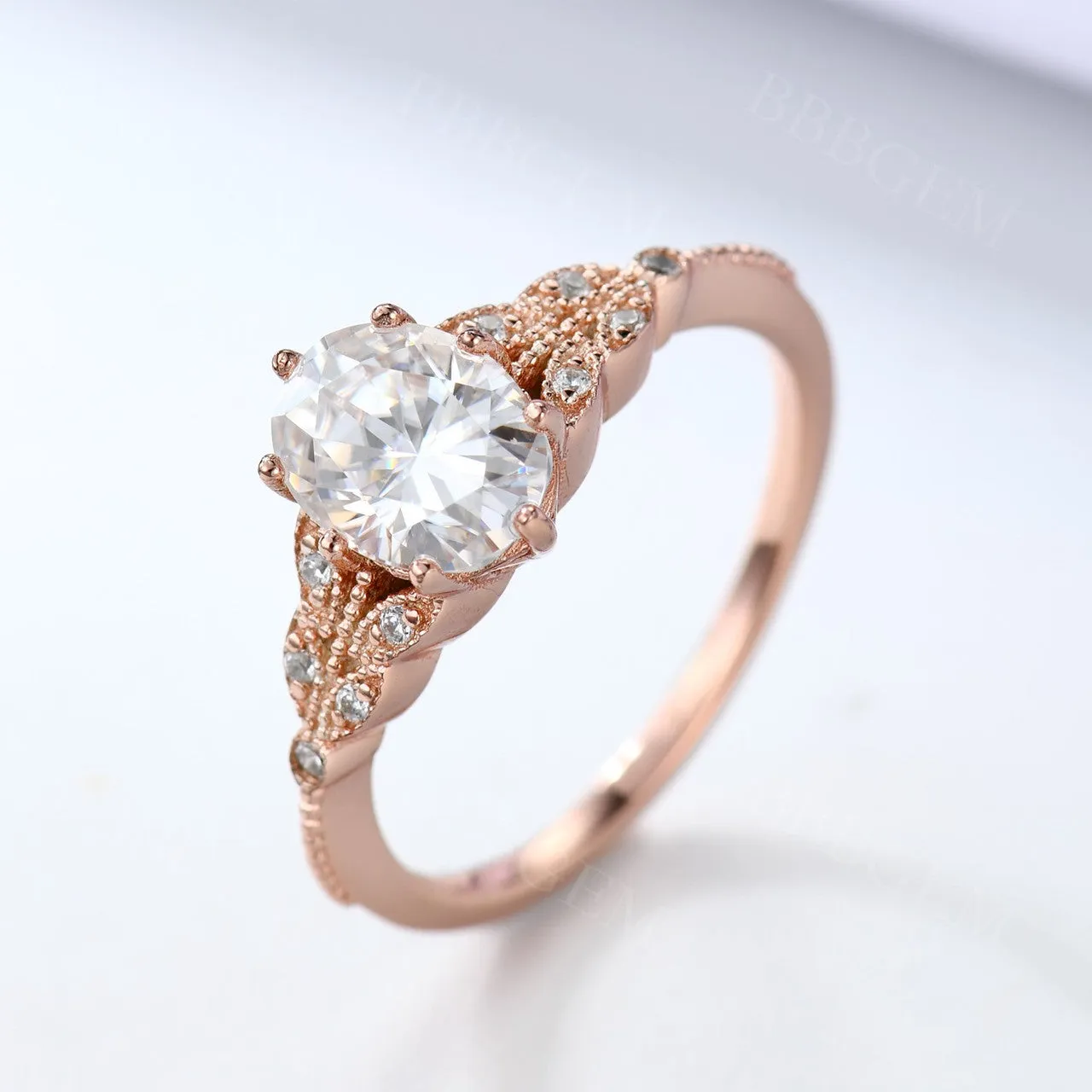 Oval Moissanite Engagement Ring 6x8mm Art Deco Rose Gold Wedding Ring Vintage Promise Ring
