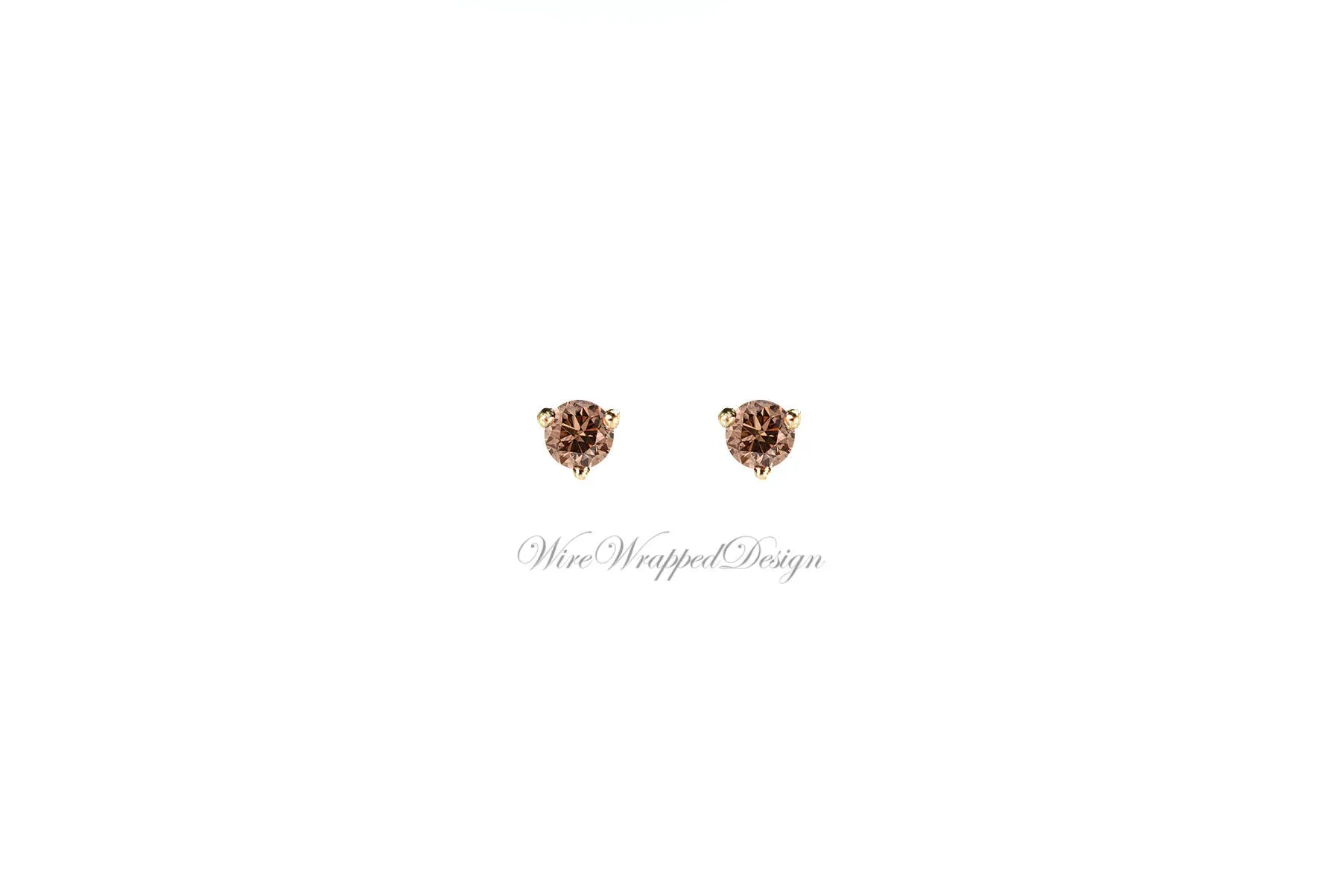 PAIR Genuine COGNAC DIAMOND Earrings Studs 3mm 0.2tcw Martini 14k Solid Gold (Yellow, Rose, White) Platinum Silver Cartilage Tragus Brown