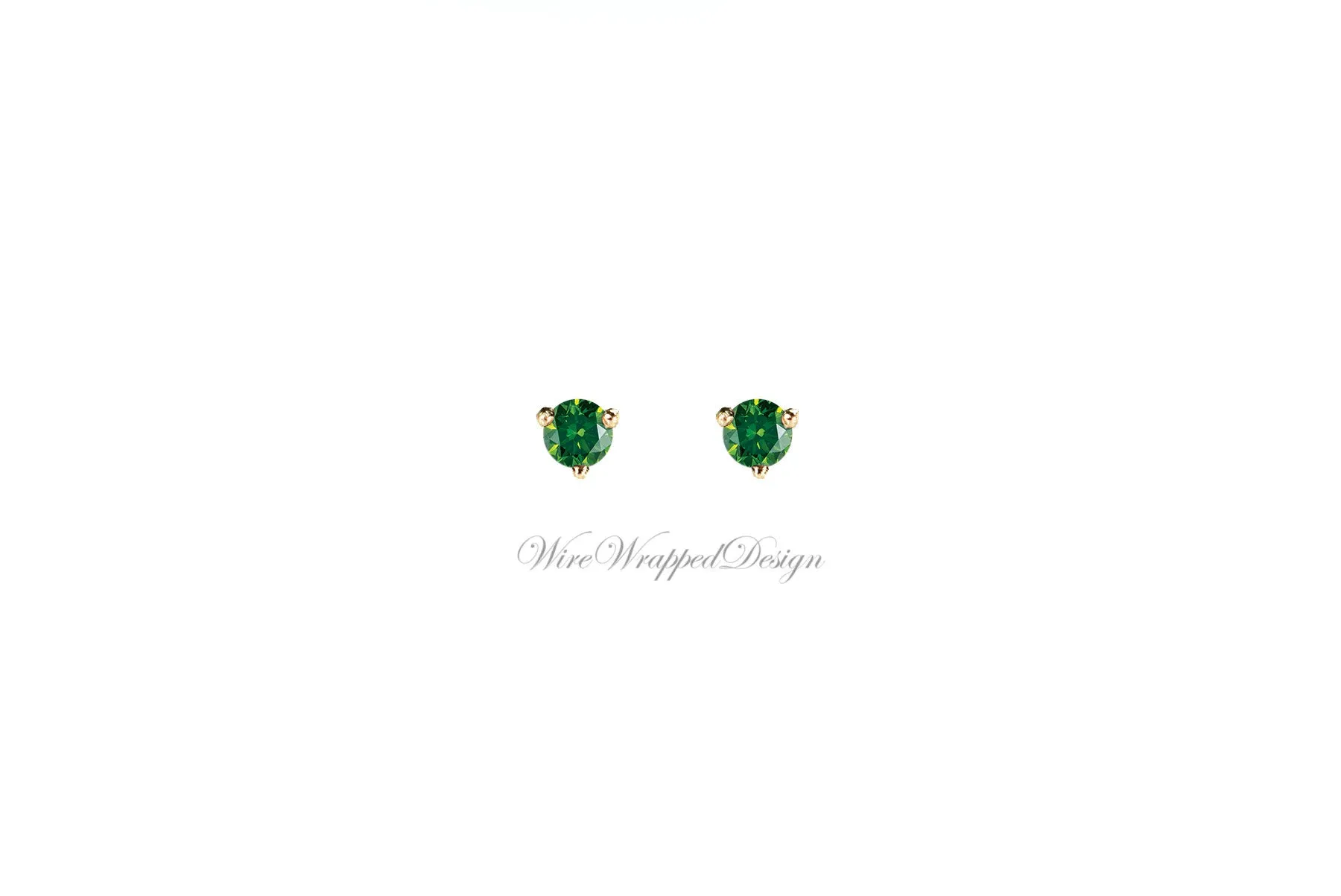 PAIR Genuine Dark GREEN DIAMOND Earrings Studs 2.5mm 0.12tcw Martini 14k Solid Gold (Yellow, Rose,White) Platinum Silver Cartilage Helix